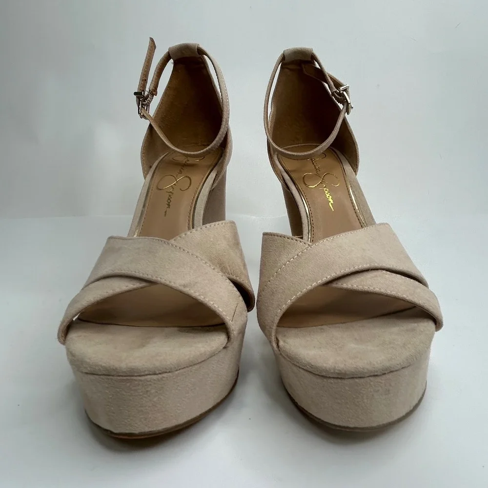 Jessica Simpson Irbella Faux Suede Platform Sandal Block Heels Tan‎ Womens 8M